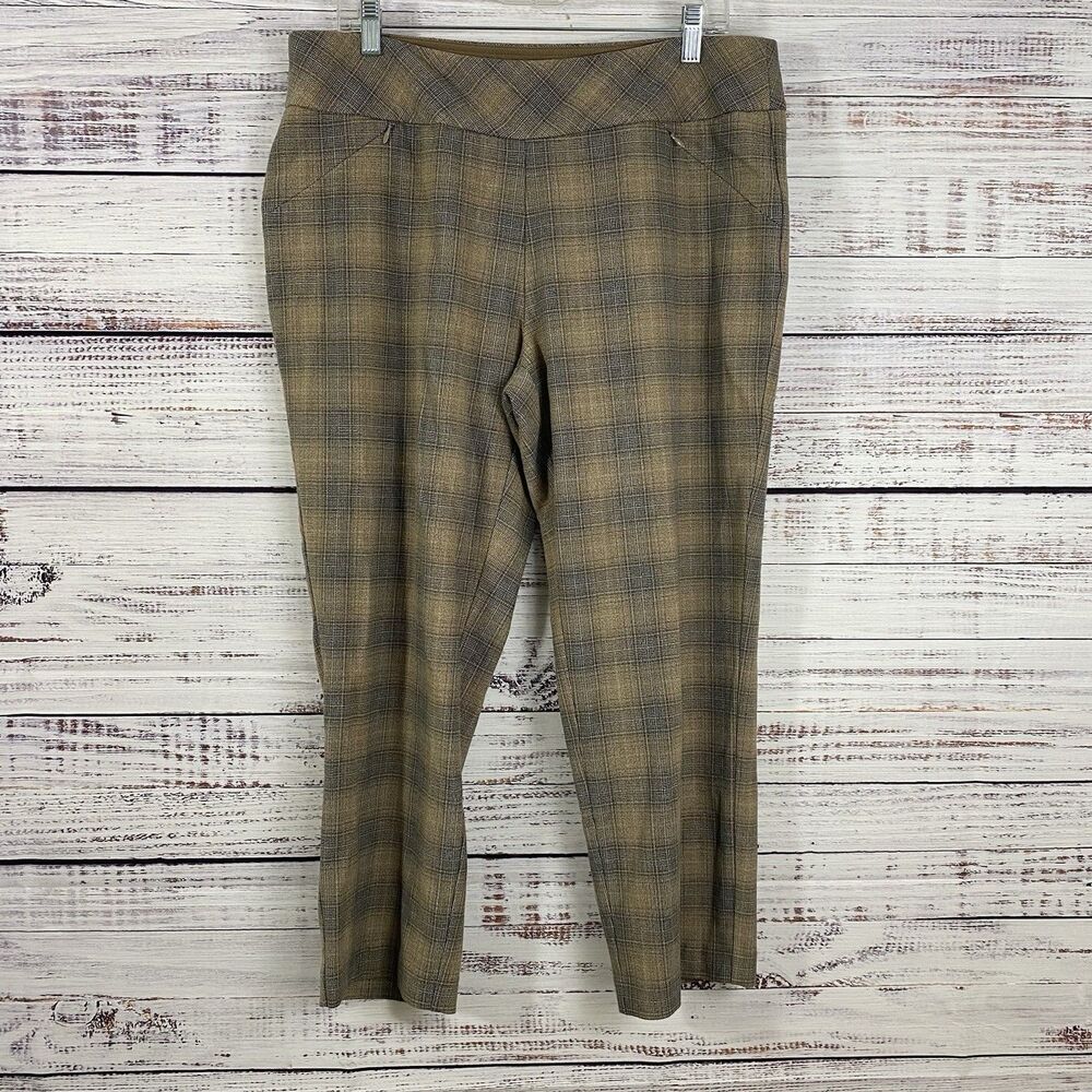 Investments Womens Cropped Pull On Plaid Pants Sz 14P Petite Beige/Brown Pockets